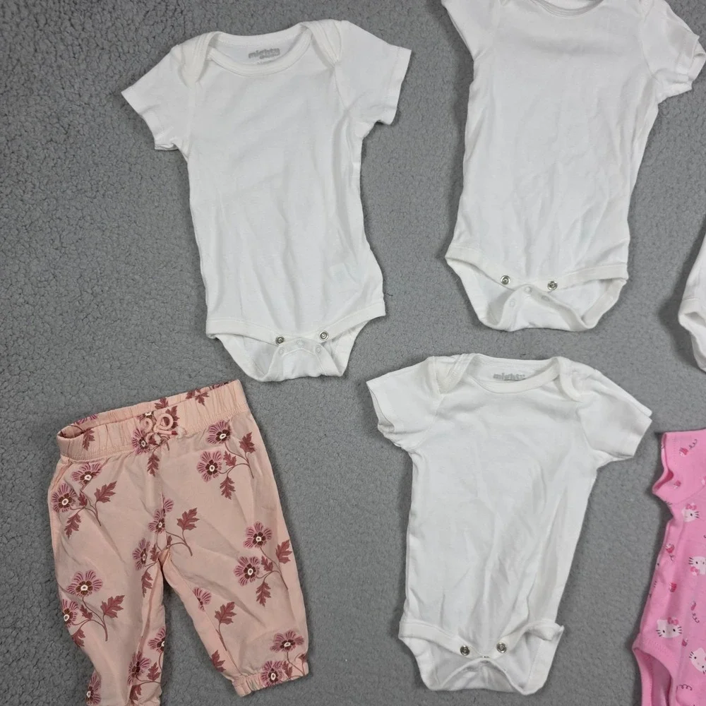 Lot of 5 Girl Body Suit Size 3M White Pink 100% Cotton Carter Hello Kitty